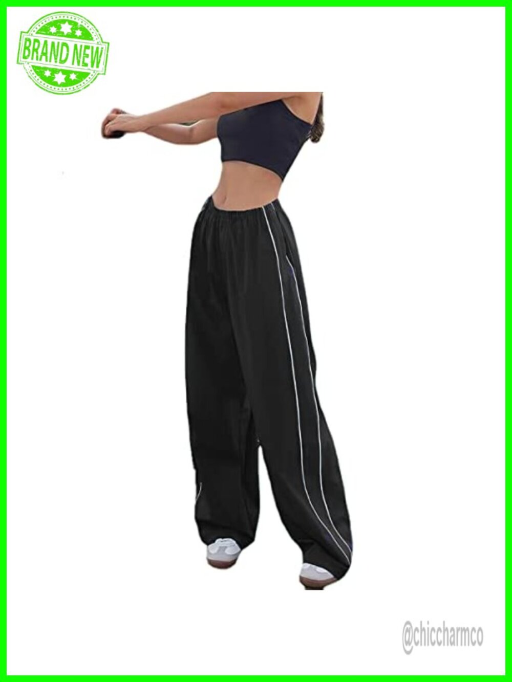XPONNI Women's Baggy Y2K Parachute Pants Polyester Track Pants